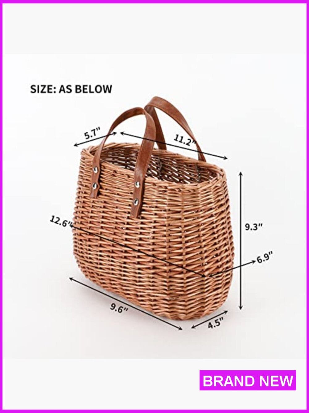 Straw Woven Tote Bag Handmade Rattan Hobo Summer Beach Shopping Classic Vintage - Picture 4 of 7